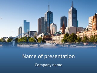 A City Skyline With A Bridge In The Foreground PowerPoint Template