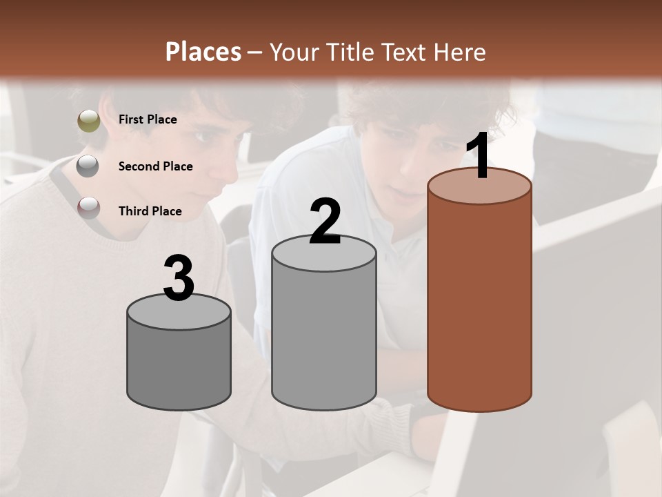 Two Men Working On A Computer In An Office PowerPoint Template