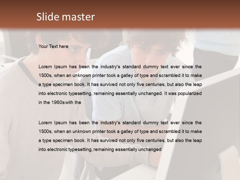 Two Men Working On A Computer In An Office PowerPoint Template