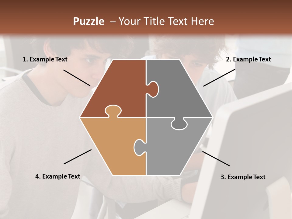 Two Men Working On A Computer In An Office PowerPoint Template