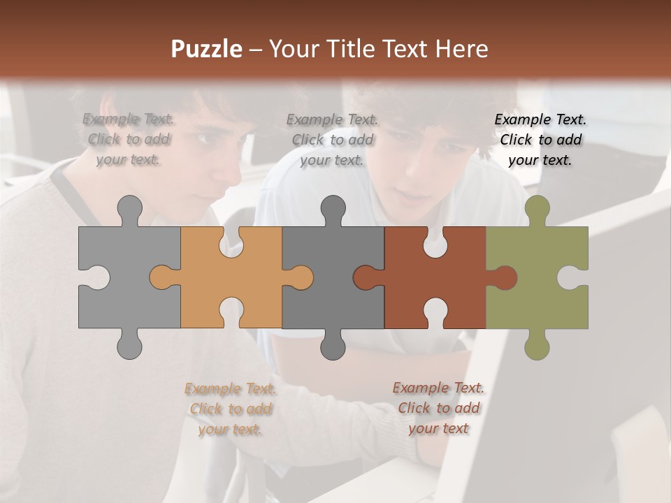 Two Men Working On A Computer In An Office PowerPoint Template