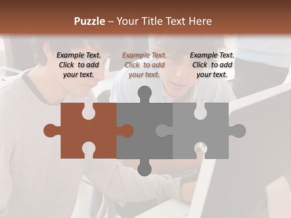 Two Men Working On A Computer In An Office PowerPoint Template