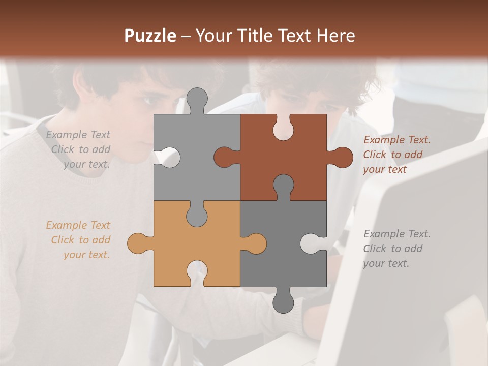 Two Men Working On A Computer In An Office PowerPoint Template