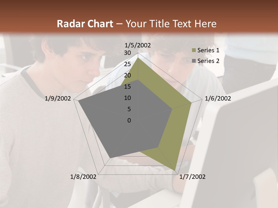 Two Men Working On A Computer In An Office PowerPoint Template