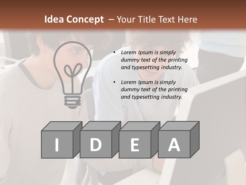 Two Men Working On A Computer In An Office PowerPoint Template