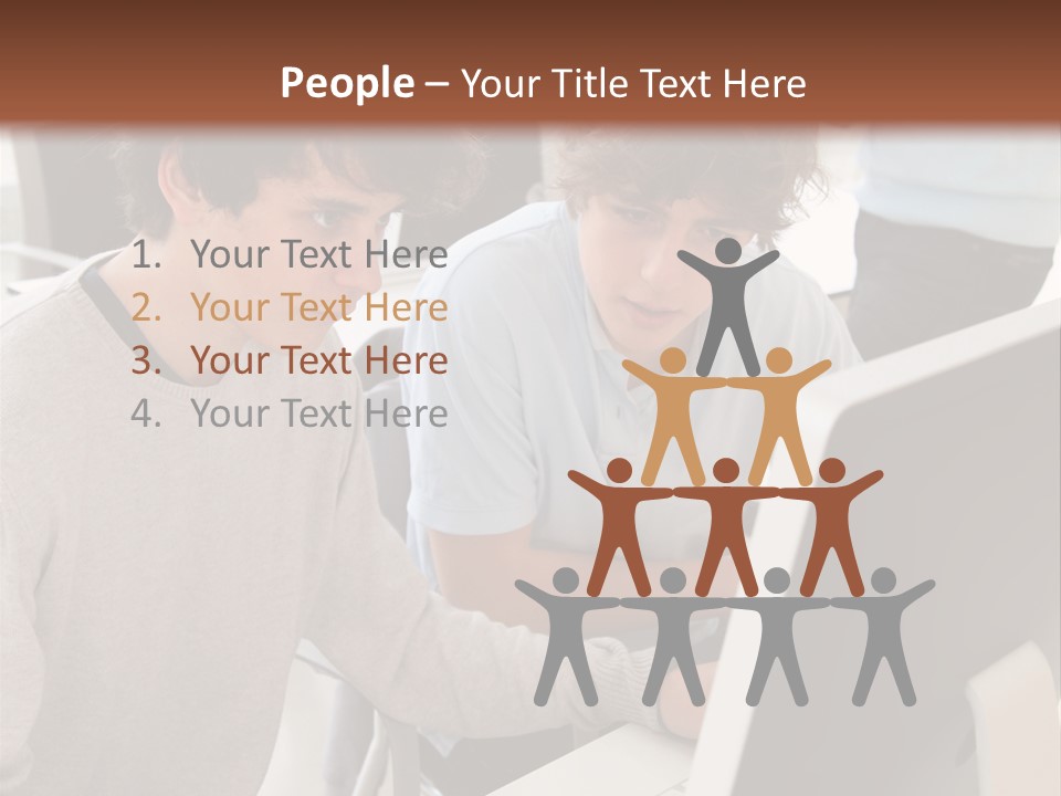 Two Men Working On A Computer In An Office PowerPoint Template