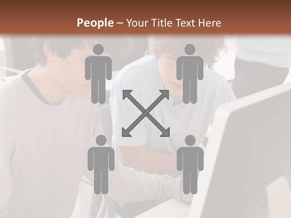 Two Men Working On A Computer In An Office PowerPoint Template