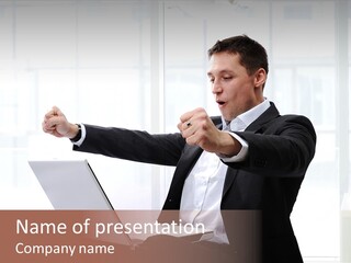 A Man In A Suit Pointing At Something PowerPoint Template