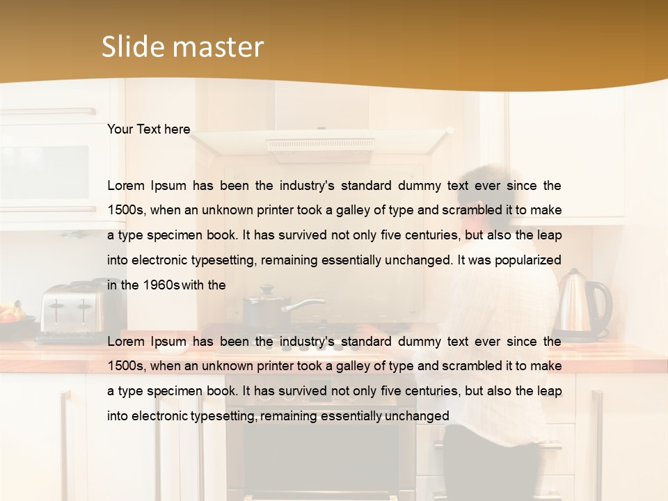 A Man Standing In A Kitchen Next To A Stove Top Oven PowerPoint Template