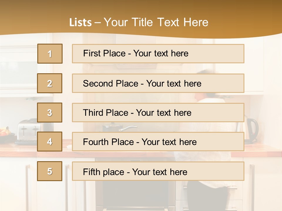 A Man Standing In A Kitchen Next To A Stove Top Oven PowerPoint Template
