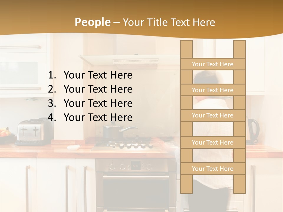 A Man Standing In A Kitchen Next To A Stove Top Oven PowerPoint Template