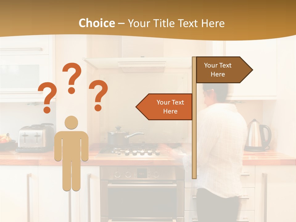 A Man Standing In A Kitchen Next To A Stove Top Oven PowerPoint Template