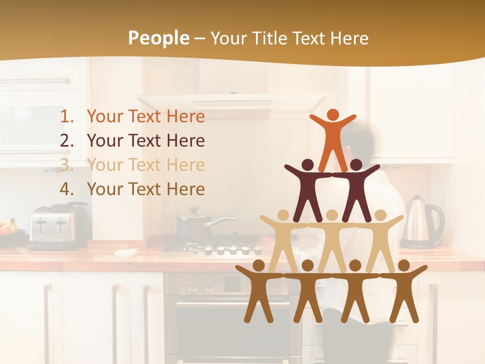 A Man Standing In A Kitchen Next To A Stove Top Oven PowerPoint Template