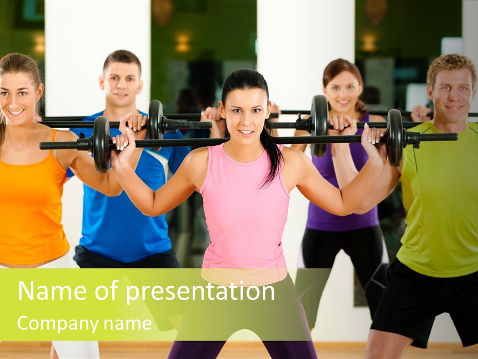 A Group Of People Holding Up A Barbell PowerPoint Template