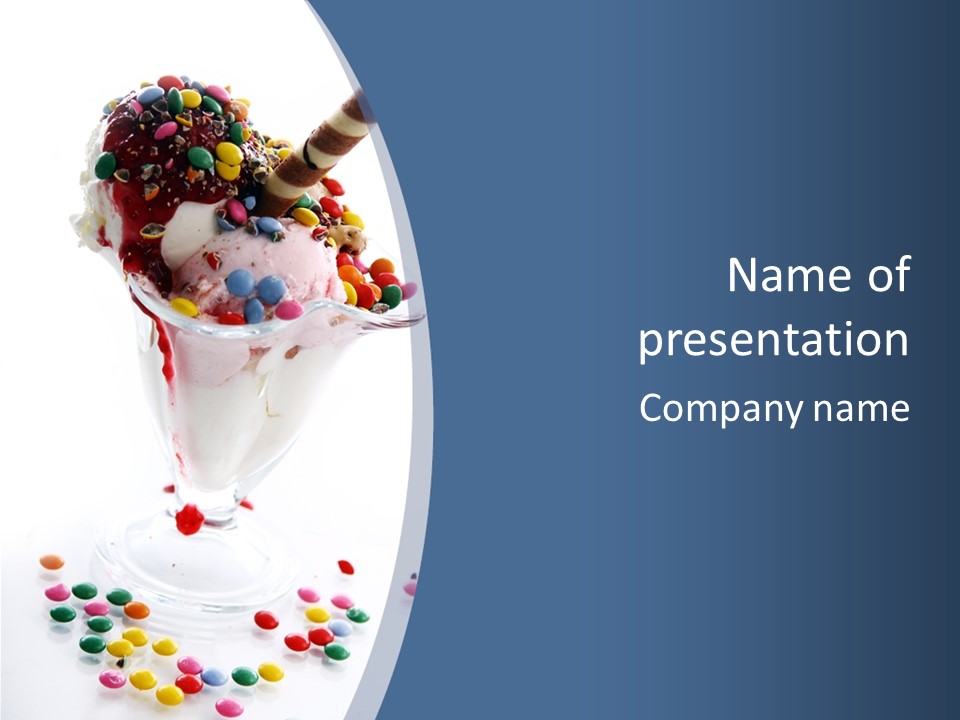 An Ice Cream Sundae With Sprinkles On A Blue And White Background PowerPoint Template