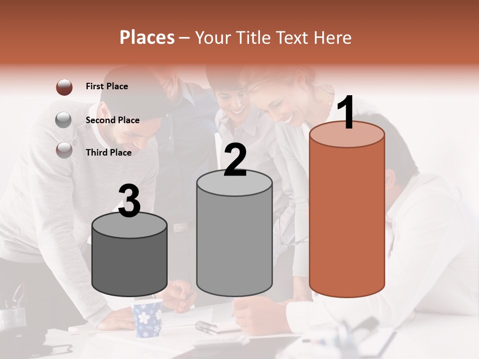 A Group Of People Standing Around A Table PowerPoint Template