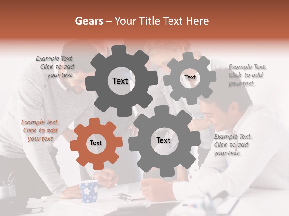 A Group Of People Standing Around A Table PowerPoint Template