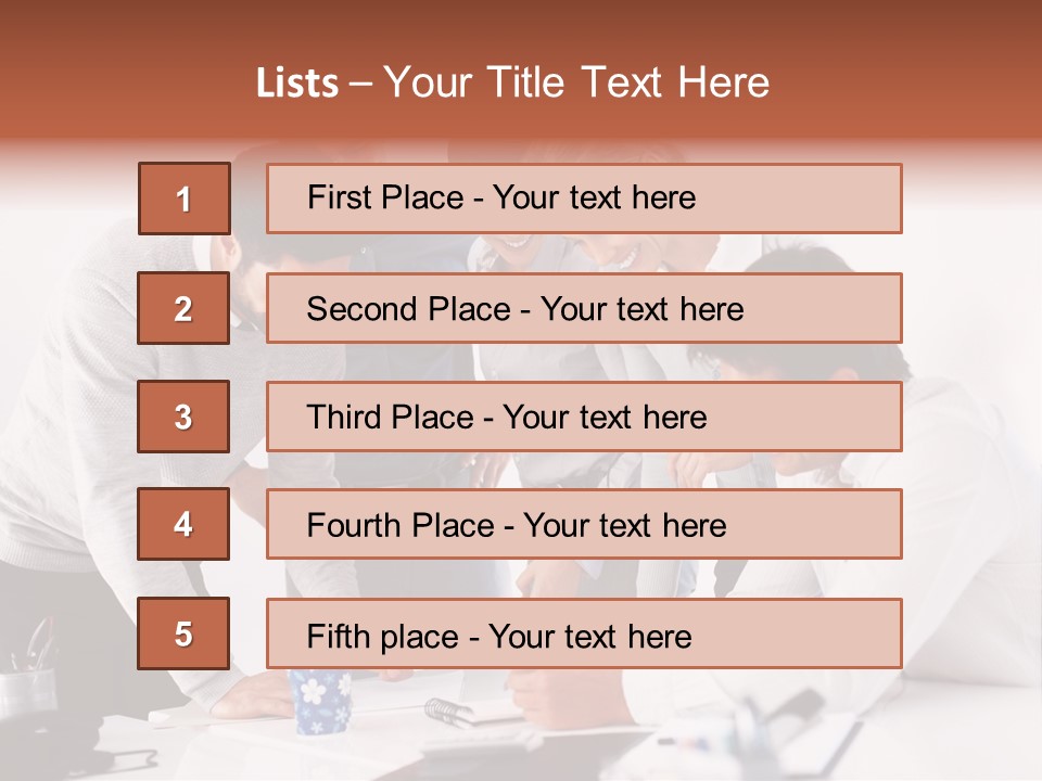 A Group Of People Standing Around A Table PowerPoint Template