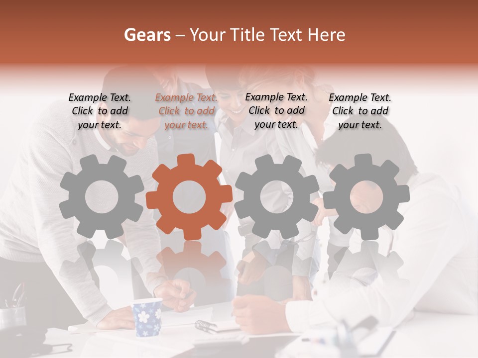 A Group Of People Standing Around A Table PowerPoint Template