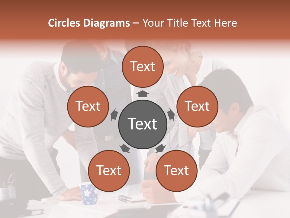 A Group Of People Standing Around A Table PowerPoint Template