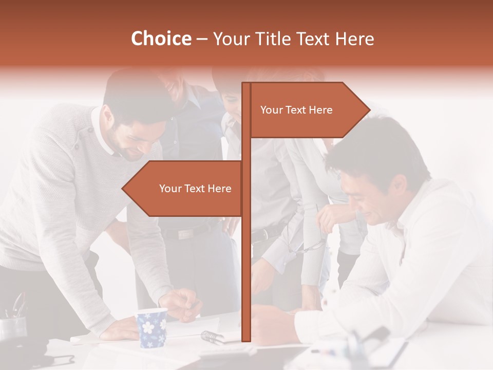 A Group Of People Standing Around A Table PowerPoint Template