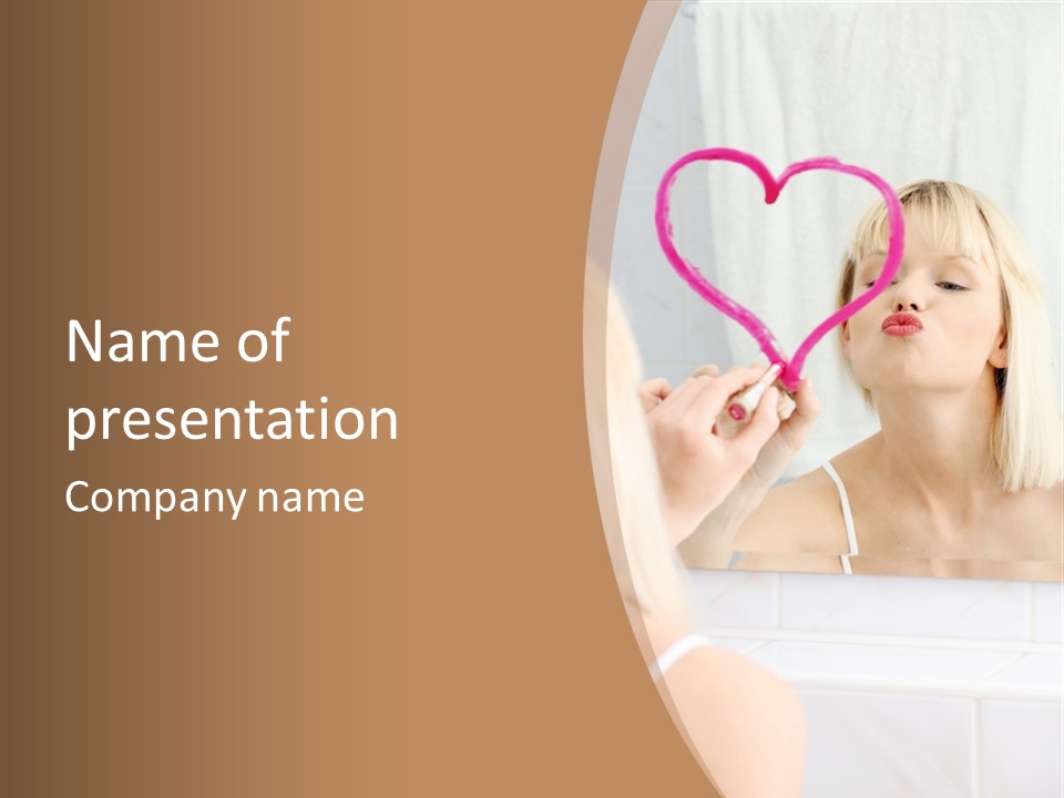 A Woman Holding A Pink Heart In Front Of A Mirror PowerPoint Template