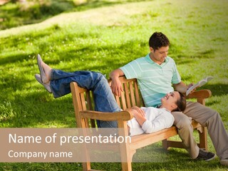 Bench Female Green PowerPoint Template