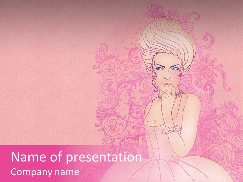 A Woman In A Pink Dress Sitting On A Pink Background PowerPoint Template