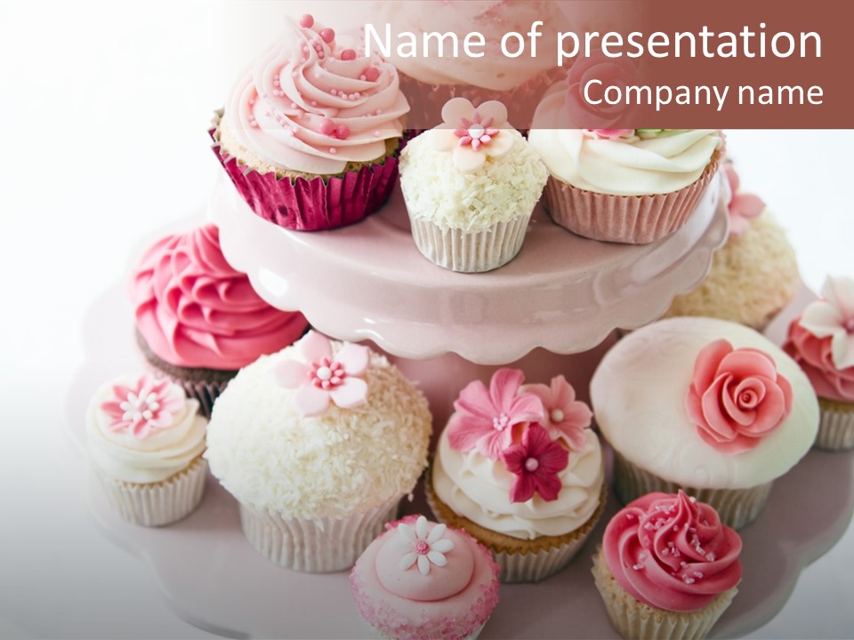 A Pink Cake With Cupcakes On Top Of It PowerPoint Template