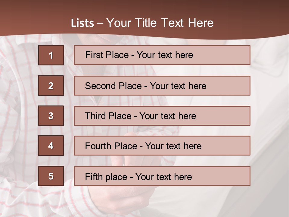 A Man Sitting On A Bed Looking At His Cell Phone PowerPoint Template