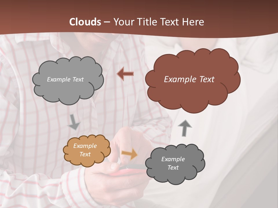 A Man Sitting On A Bed Looking At His Cell Phone PowerPoint Template