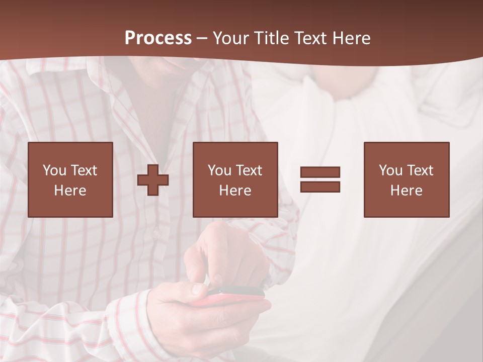 A Man Sitting On A Bed Looking At His Cell Phone PowerPoint Template