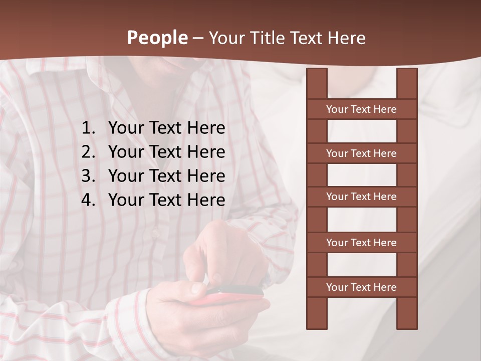 A Man Sitting On A Bed Looking At His Cell Phone PowerPoint Template