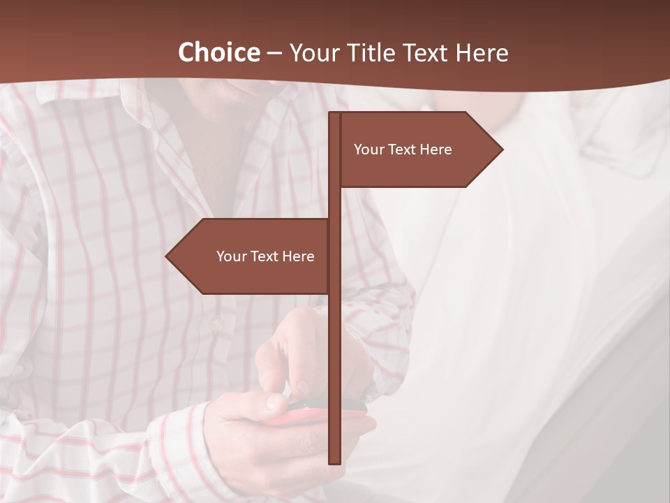 A Man Sitting On A Bed Looking At His Cell Phone PowerPoint Template