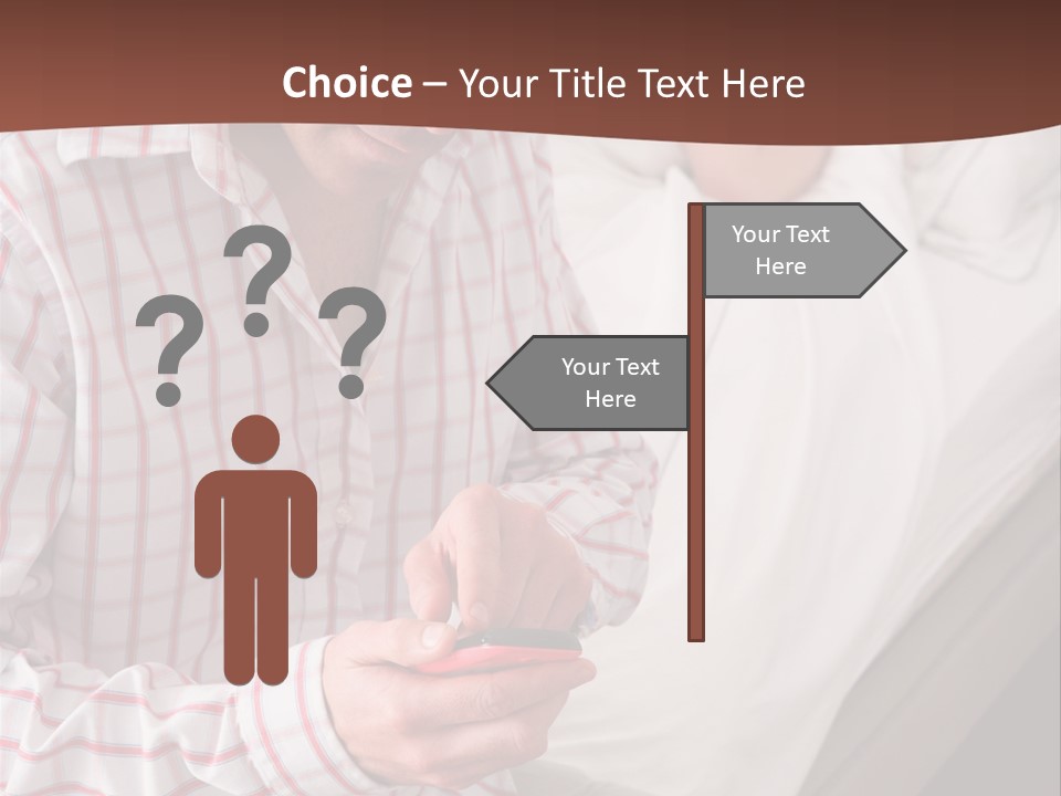 A Man Sitting On A Bed Looking At His Cell Phone PowerPoint Template