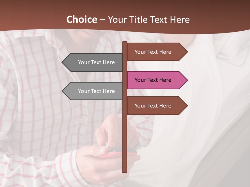 A Man Sitting On A Bed Looking At His Cell Phone PowerPoint Template