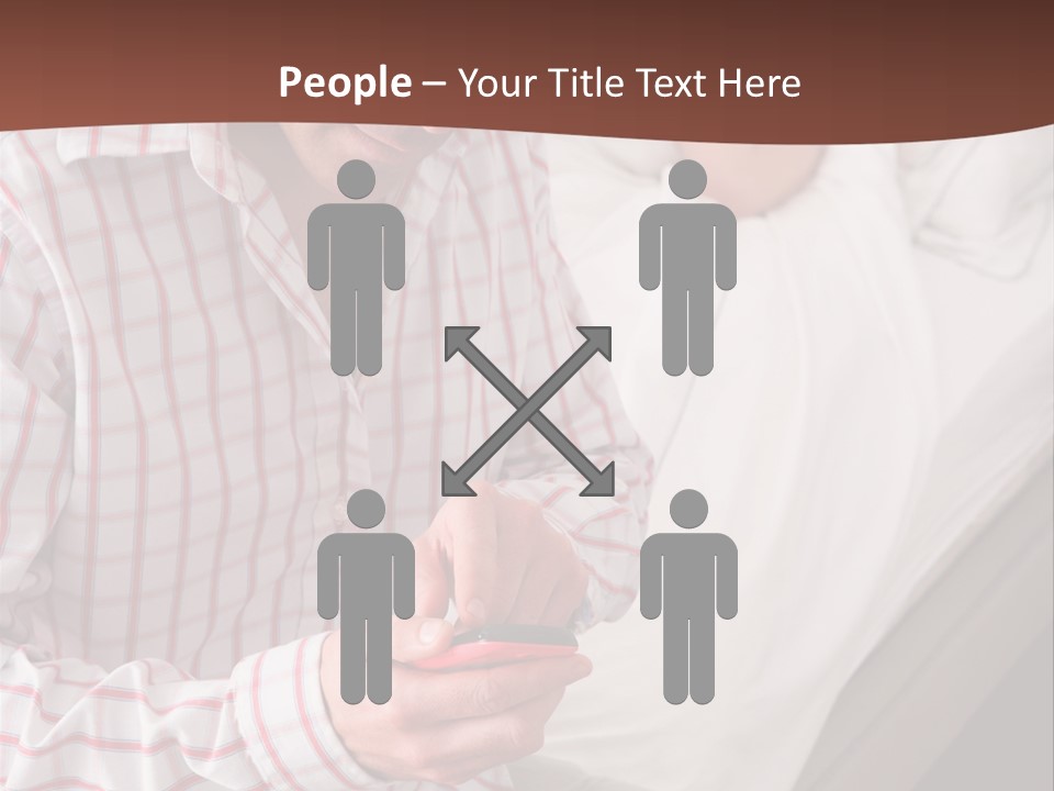 A Man Sitting On A Bed Looking At His Cell Phone PowerPoint Template