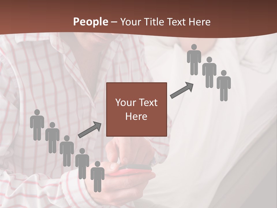 A Man Sitting On A Bed Looking At His Cell Phone PowerPoint Template