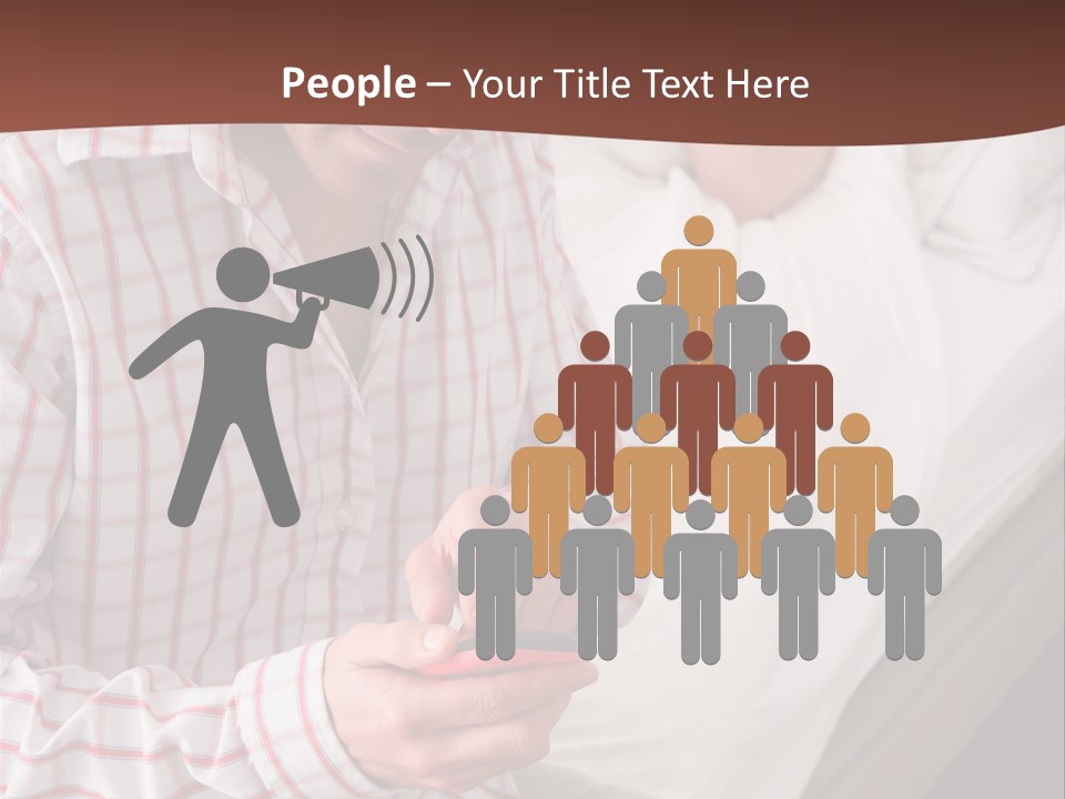 A Man Sitting On A Bed Looking At His Cell Phone PowerPoint Template