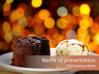 A Piece Of Cake And Ice Cream On A Plate PowerPoint Template