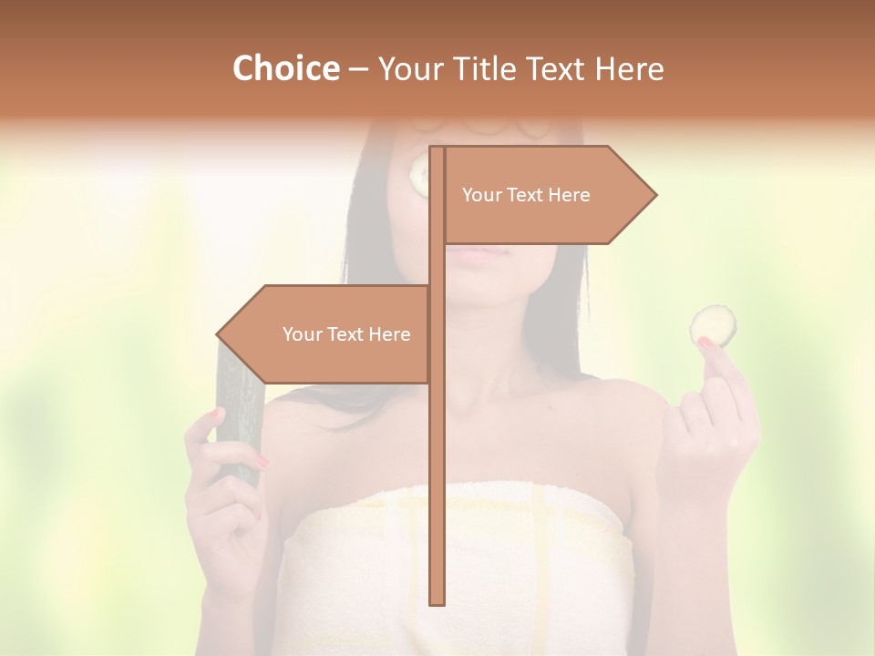 A Woman With Cucumbers On Her Eyes Holding A Piece Of Cucumber PowerPoint Template
