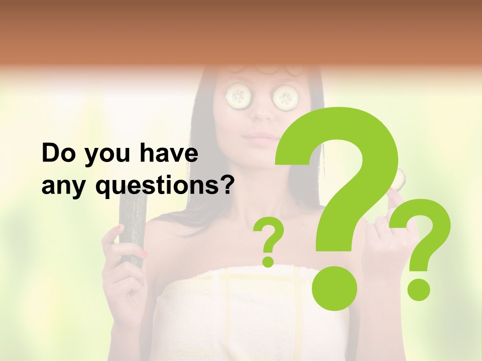 A Woman With Cucumbers On Her Eyes Holding A Piece Of Cucumber PowerPoint Template