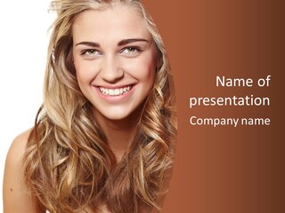 A Woman With Long Blonde Hair Smiling For The Camera PowerPoint Template