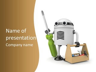 A Robot With A Tool In A Box On A White Background PowerPoint Template