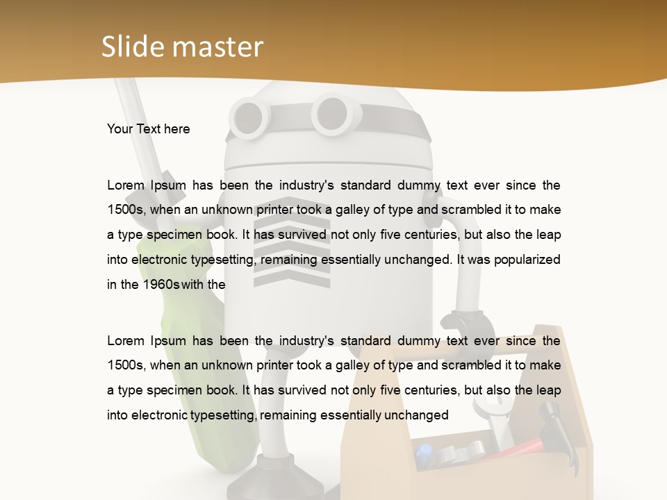 A Robot With A Tool In A Box On A White Background PowerPoint Template