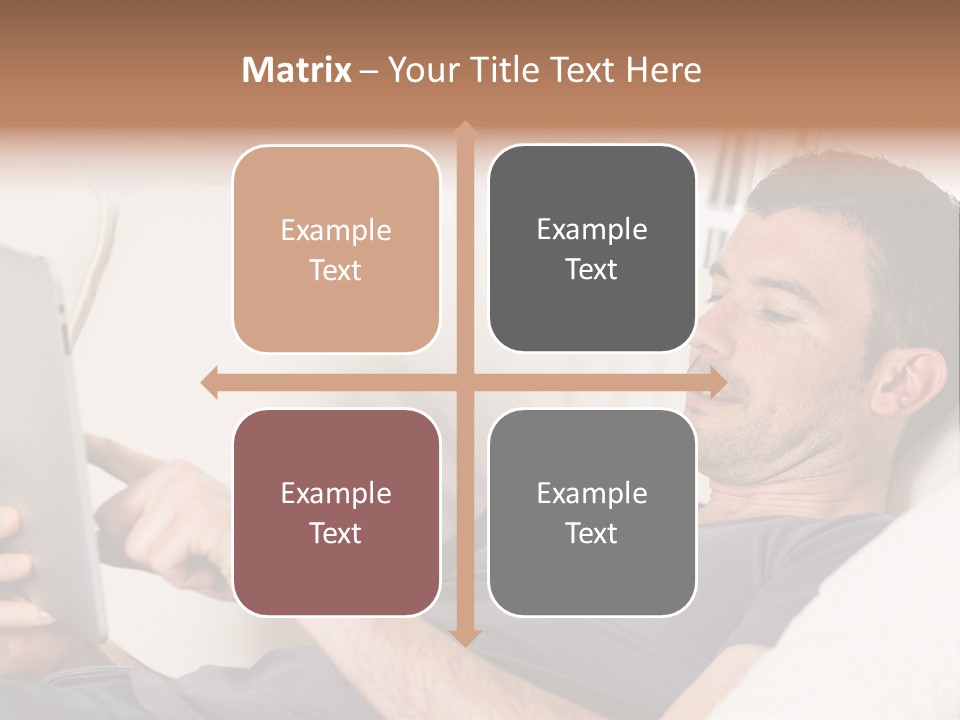 A Man Sitting On A Couch Looking At A Tablet PowerPoint Template