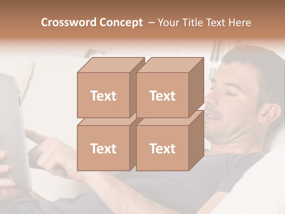 A Man Sitting On A Couch Looking At A Tablet PowerPoint Template