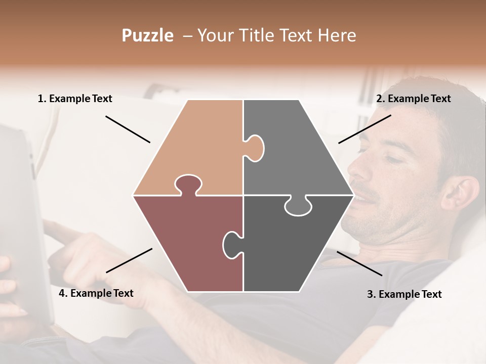 A Man Sitting On A Couch Looking At A Tablet PowerPoint Template