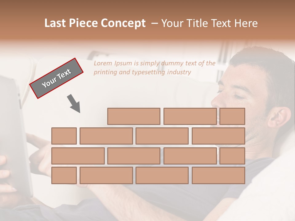 A Man Sitting On A Couch Looking At A Tablet PowerPoint Template