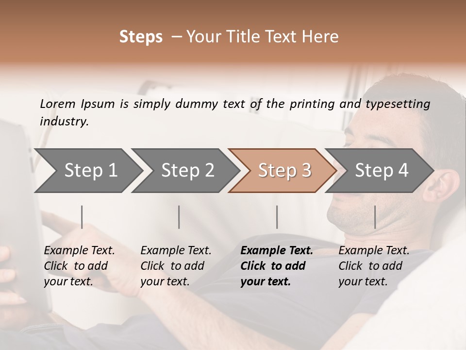 A Man Sitting On A Couch Looking At A Tablet PowerPoint Template